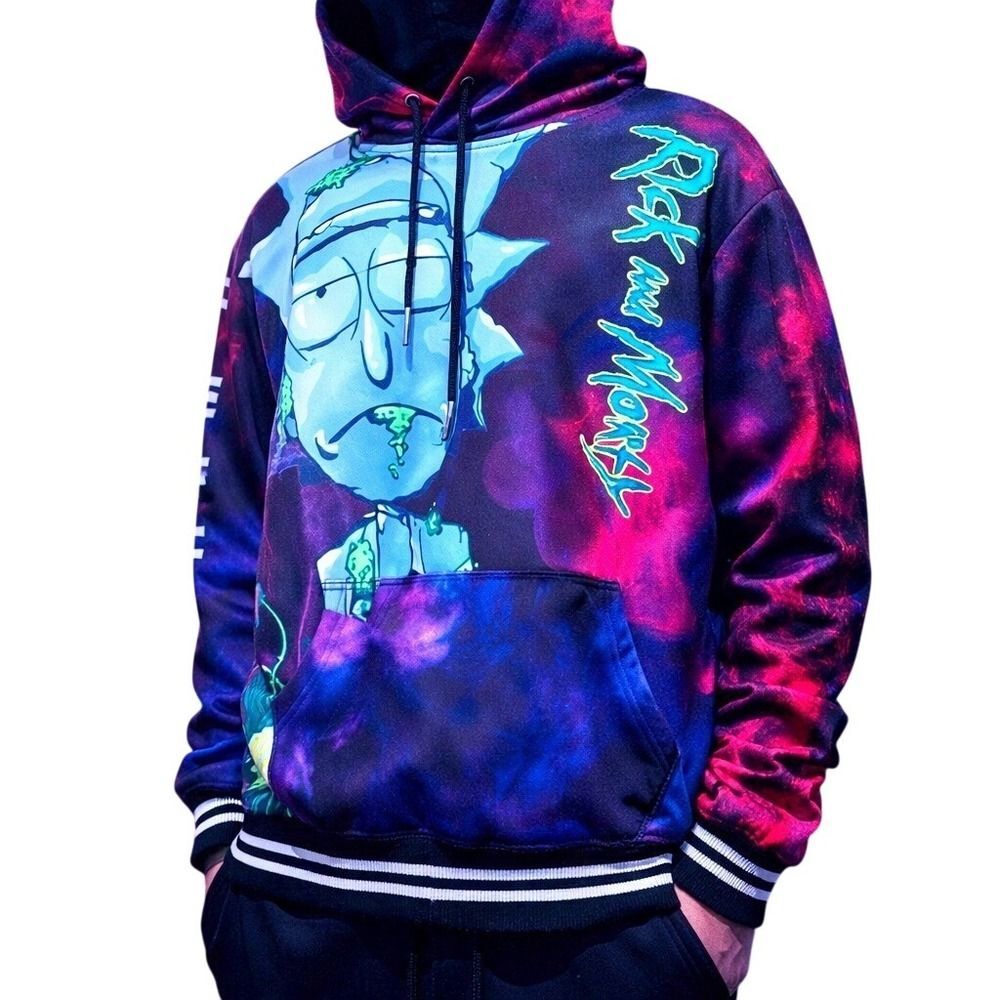 Rick and Morty Members Only Hoodie Mens Small Trippy Galaxy Print Sublimation - Picture 2 of 15